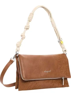 Sac bandouliere camel avec des motifs floraux muni d'une anse