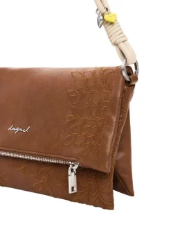 Sac bandouliere camel avec des motifs floraux muni d'une anse