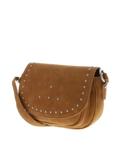 Sac bandouliere camel uni avec une fermeture zippée à rabat pression