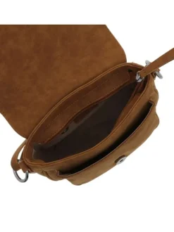 Sac bandouliere camel uni avec une fermeture zippée à rabat pression
