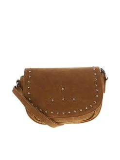 Sac bandouliere camel uni avec une fermeture zippée à rabat pression
