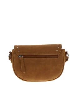 Sac bandouliere camel uni avec une fermeture zippée à rabat pression