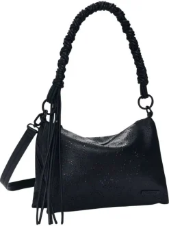 Sac bandouliere noir avec des motifs floraux avec une anse