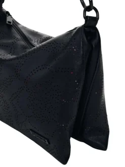 Sac bandouliere noir avec des motifs floraux avec une anse