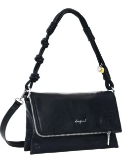 Sac bandouliere noir avec des motifs floraux muni d'une anse