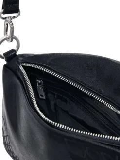 Sac bandouliere noir avec des motifs floraux muni d'une anse