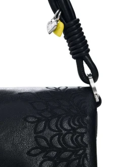 Sac bandouliere noir avec des motifs floraux muni d'une anse