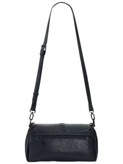 Sac bandouliere noir à imprimé pourvu d'une anse rouge et noire