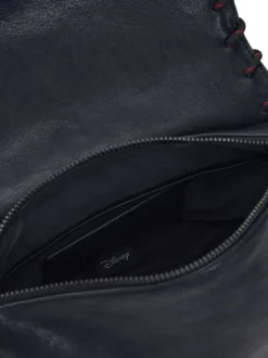 Sac bandouliere noir à imprimé pourvu d'une anse rouge et noire
