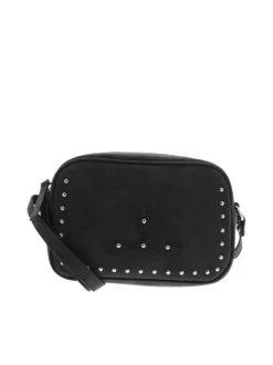 Sac bandouliere noir uni pourvu de strass sur le pourtour et un zip