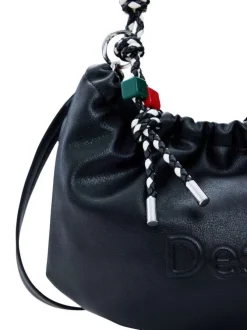 Sac bandouliere noir uni pourvu d'une anse bicolore tressée