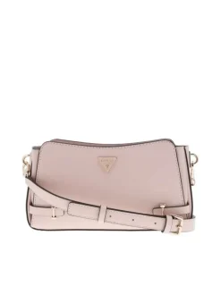 Sac bandouliere rose uni avec une fermeture zippée et une poche arrière