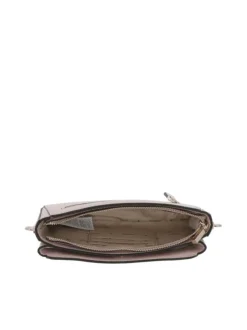 Sac bandouliere rose uni avec une fermeture zippée et une poche arrière