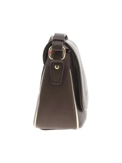 Sac bandoulière ajustable marron uni avec zip et rabat à pression