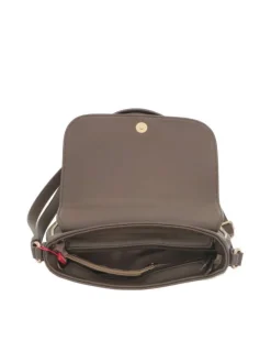 Sac bandoulière ajustable marron uni avec zip et rabat à pression
