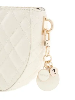 Sac à bandoulière amovible écru matelassé orné d'un motif monogramme