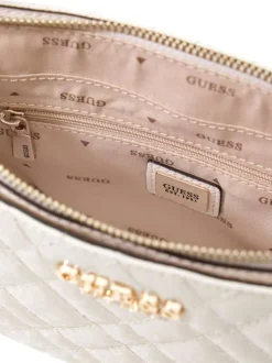 Sac à bandoulière amovible écru matelassé orné d'un motif monogramme