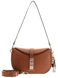 Sac à bandoulière amovible et réglable cognac pourvu de détails dorés