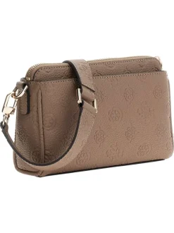 Sac à bandoulière amovible et réglable écru pourvu d'un motif monogramme embossé