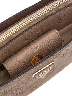 Sac à bandoulière amovible et réglable écru pourvu d'un motif monogramme embossé