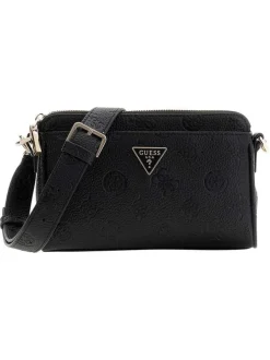 Sac à bandoulière amovible et réglable noir pourvu d'un motif monogramme embossé