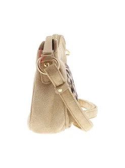 Sac bandoulière beige avec motif léopard sur la poche avant