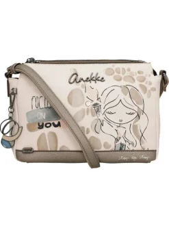 Sac à bandoulière beige à motifs avec une bandoulière réglable amovible