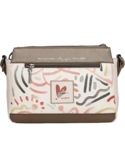 Sac à bandoulière beige à motifs avec une bandoulière réglable amovible