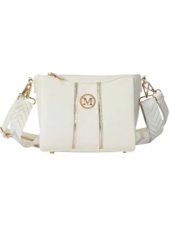 Sac à bandoulière blanc uni avec fermeture à zip et un logo doré