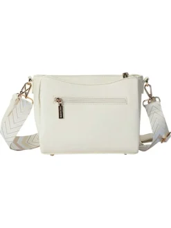 Sac à bandoulière blanc uni avec fermeture à zip et un logo doré