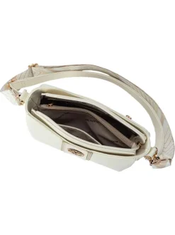 Sac à bandoulière blanc uni avec fermeture à zip et un logo doré