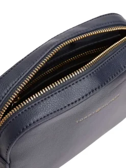 Sac à bandoulière bleu marine uni effet grain avec zip de fermeture doré
