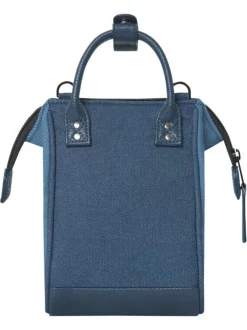 Sac à bandoulière bleu uni avec des patchs au nom de la marque