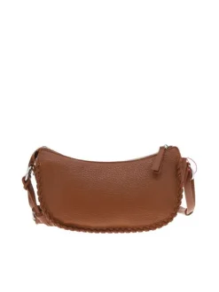 Sac bandoulière camel uni avec poche zippée et patch avec logo