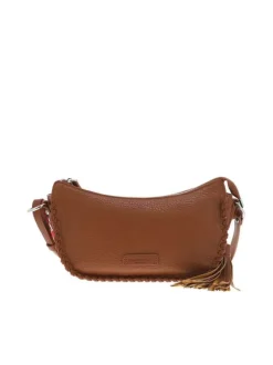Sac bandoulière camel uni avec poche zippée et patch avec logo