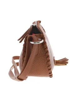 Sac bandoulière camel uni avec poche zippée et patch avec logo