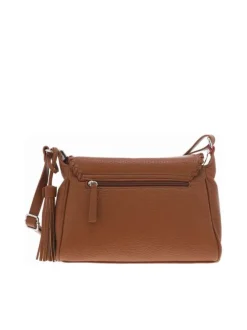 Sac bandoulière camel uni avec pression et patch du logo de la marque