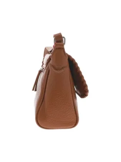 Sac bandoulière camel uni avec pression et patch du logo de la marque