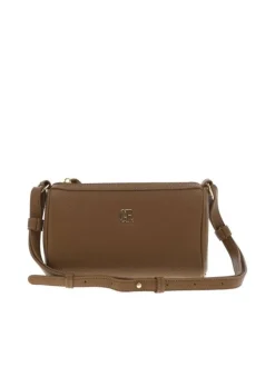 Sac bandoulière camel uni avec un zip et logo de la marque