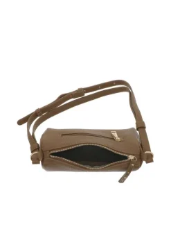 Sac bandoulière camel uni avec un zip et logo de la marque