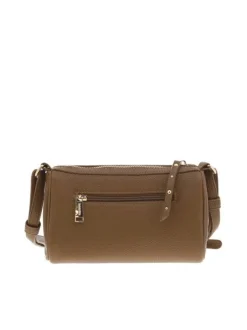 Sac bandoulière camel uni avec un zip et logo de la marque