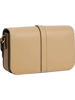 Sac à bandoulière caramel uni avec languette aimantée et logo doré