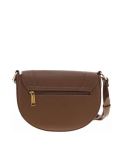 Sac bandoulière chocolat uni à pression et à zip avec logo gravé
