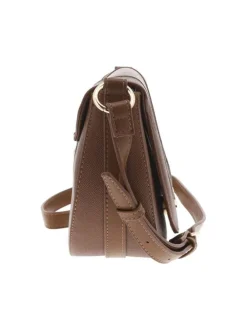 Sac bandoulière chocolat uni à pression et à zip avec logo gravé