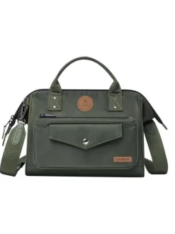 Sac à bandoulière Crossbody Medium Hobart vert kaki uni avec des logos marron