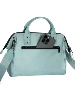 Sac à bandoulière Crossbody Medium Lecce bleu gris avec des logos marron
