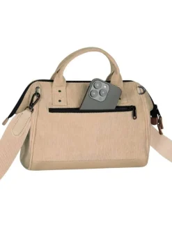 Sac à bandoulière Crossbody Medium Luxor beige uni en velours côtelé