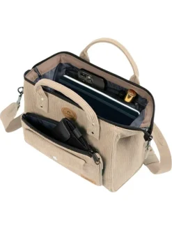 Sac à bandoulière Crossbody Medium Luxor beige uni en velours côtelé