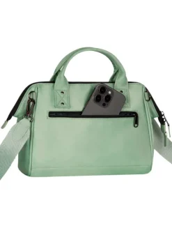 Sac à bandoulière Crossbody Medium Tampa vert uni avec des logos marron