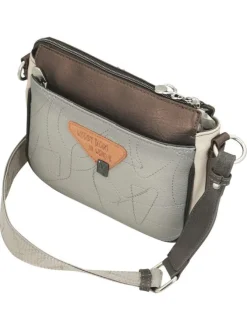 Sac à bandoulière écru imprimé avec des poches zippées à l'avant et à l'arrière